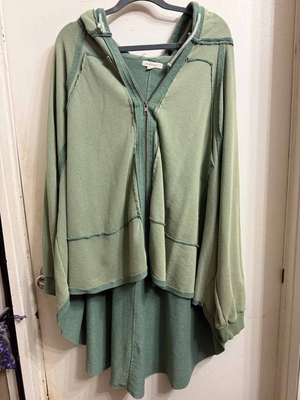 Oli & Hali Two-Tone Sage Green Hooded Zip Jacket